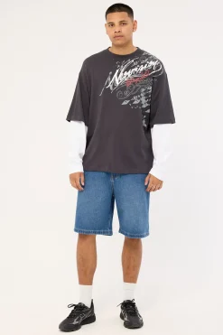 Wreckage Layered Long Sleeve Tee Asphalt