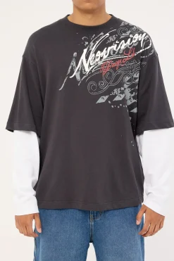 Wreckage Layered Long Sleeve Tee Asphalt