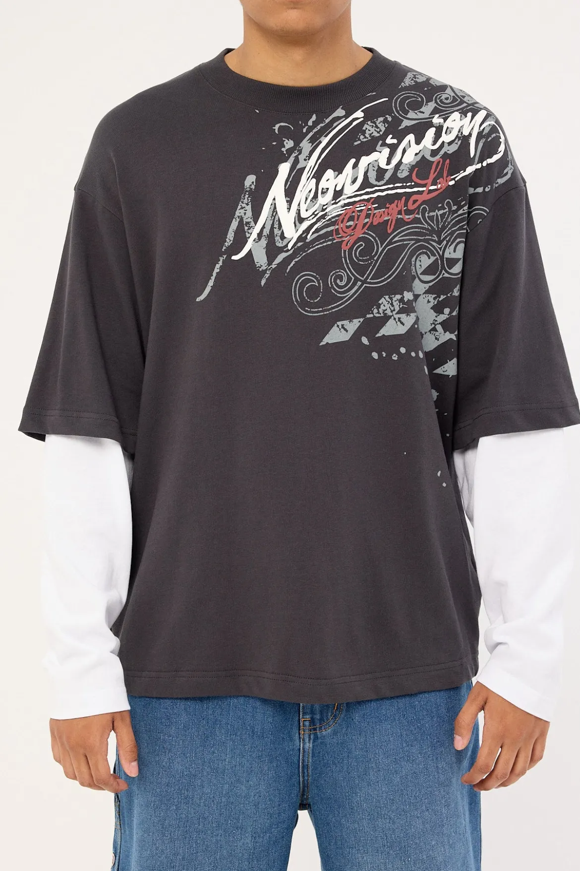 Wreckage Layered Long Sleeve Tee Asphalt