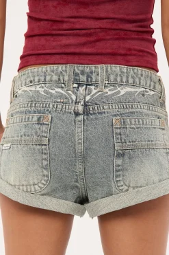 X-Tina Pheonix Low Rise Denim Mini Short Dirty Dawg