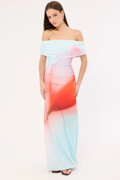 Yasmin Off Shoulder Maxi Dress Red Print