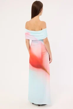 Yasmin Off Shoulder Maxi Dress Red Print