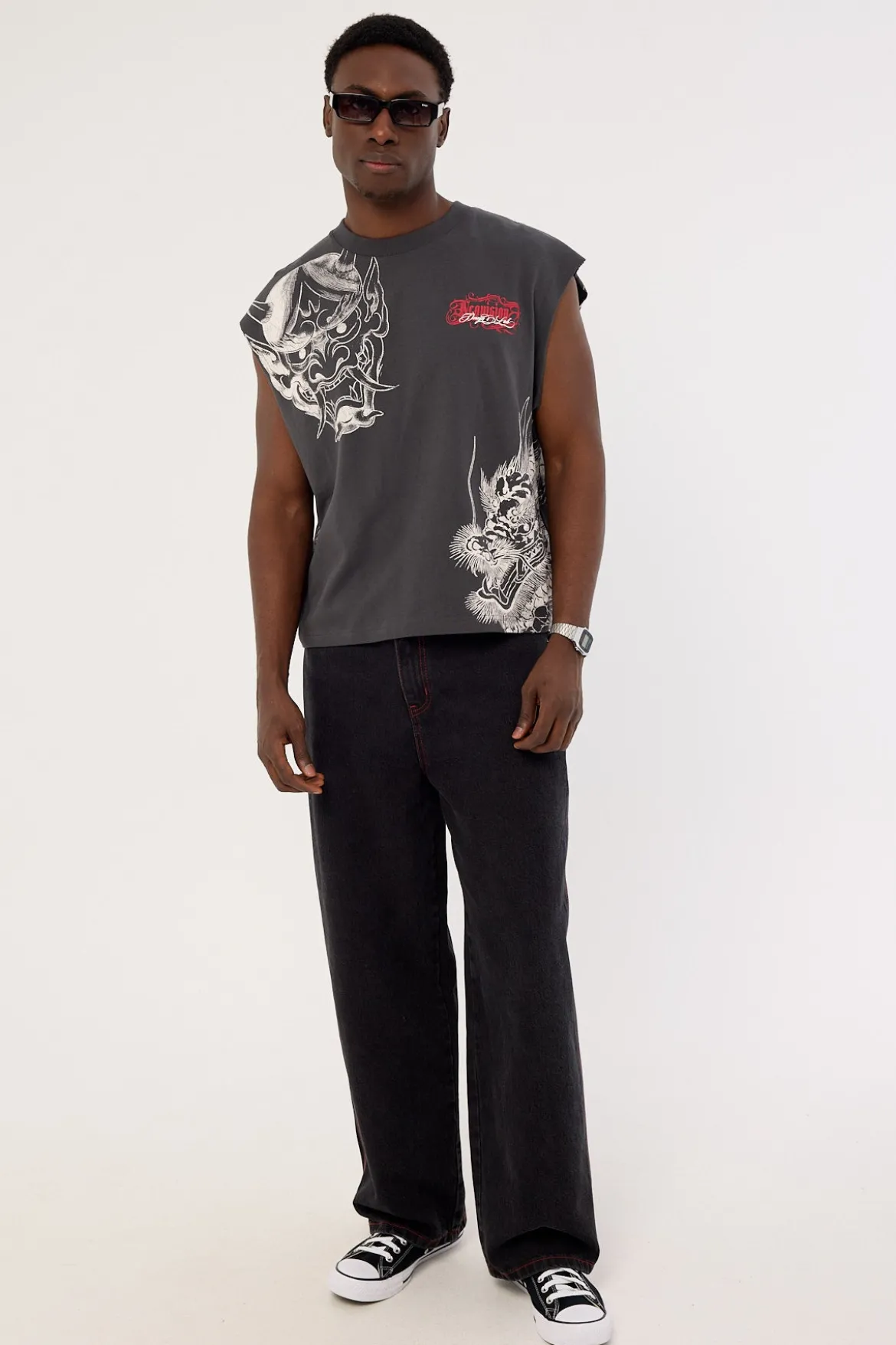 Yokai Cropped Muscle Tank Ash Black