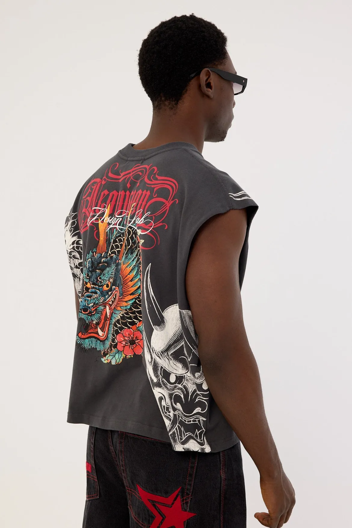 Yokai Cropped Muscle Tank Ash Black