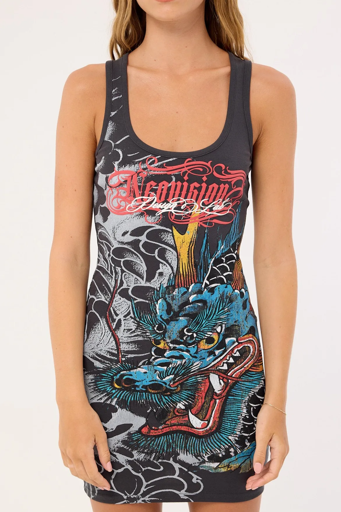 Yokai Lace Back Tank Mini Dress Washed Black