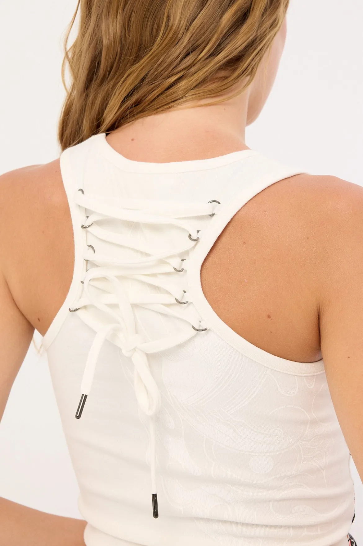 Yokai Lace Back Tank Top White