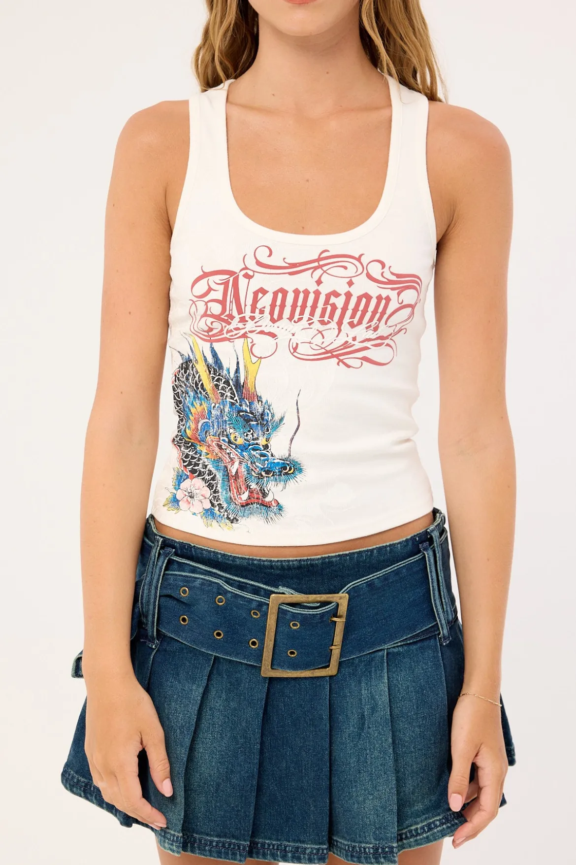 Yokai Lace Back Tank Top White