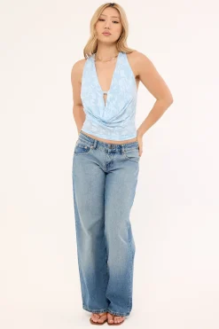 Yukari Plunge Top Burnout Mesh Blue