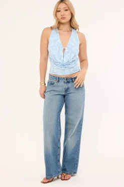 Yukari Plunge Top Burnout Mesh Blue