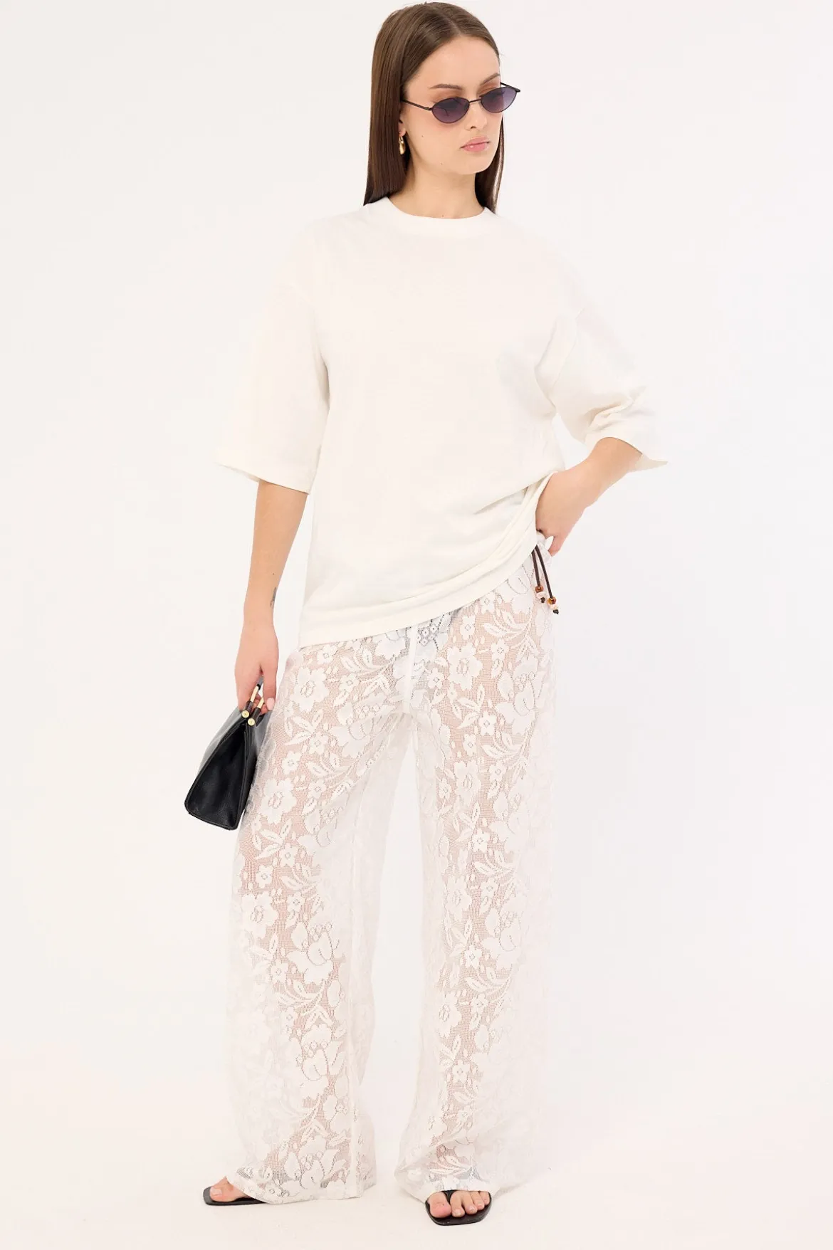 Yuri Mid Rise Lace Pant White
