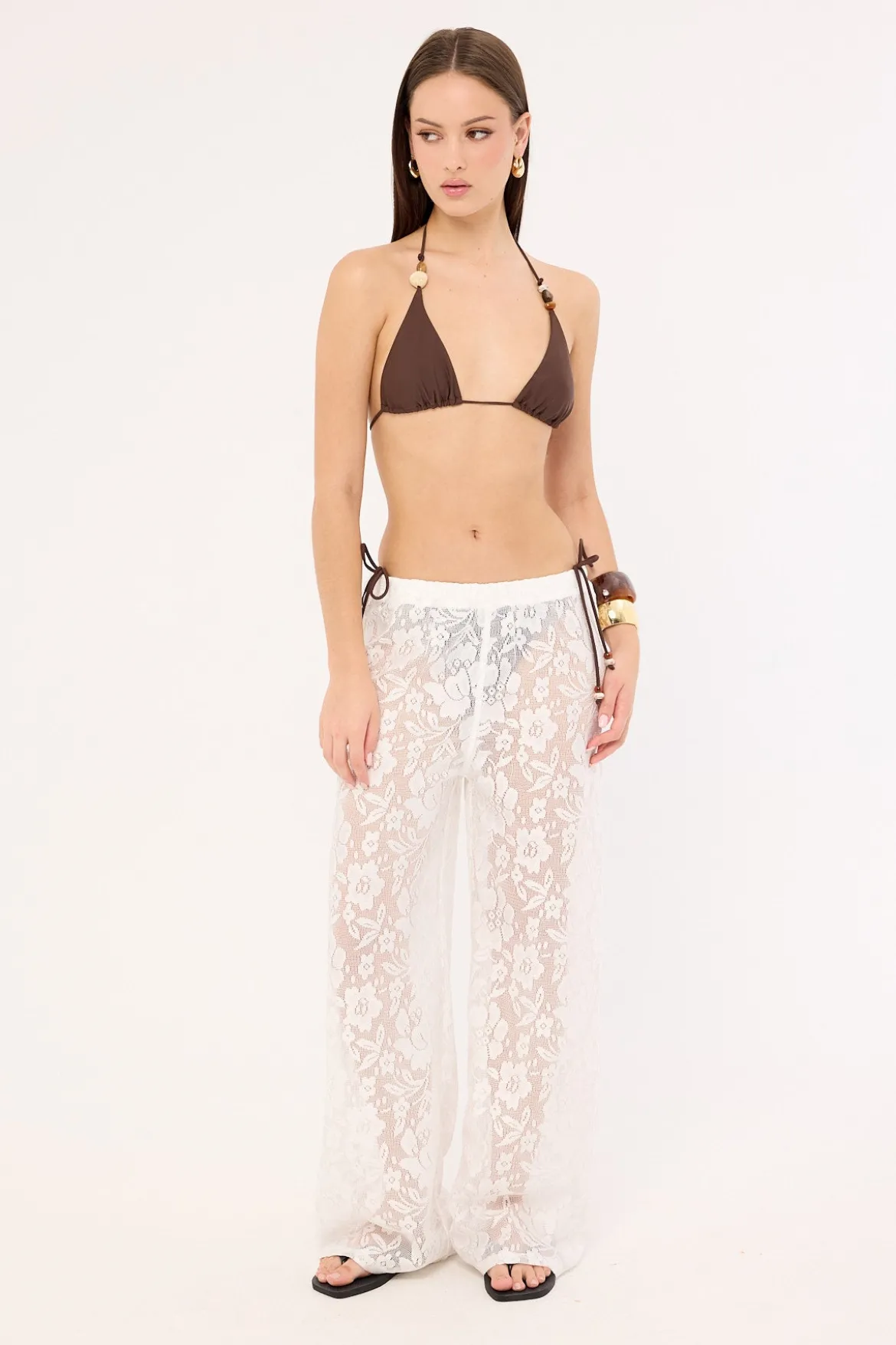 Yuri Mid Rise Lace Pant White