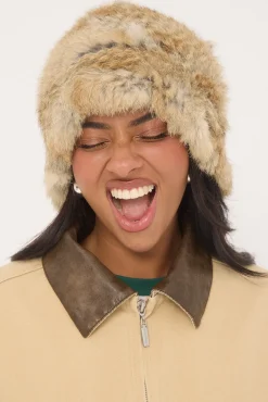 Zaza Faux Fur Hat Brown Multi