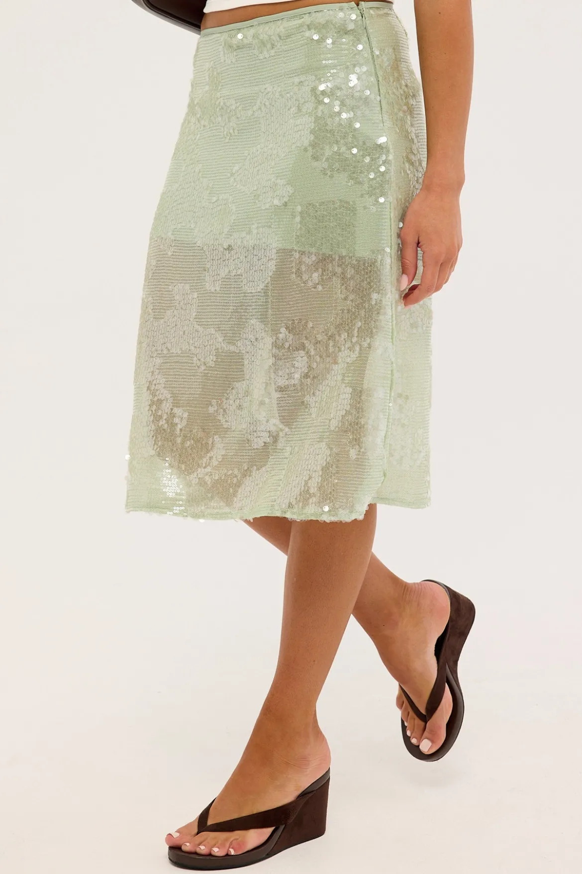 Zelie Sequin Midi Skirt Mint