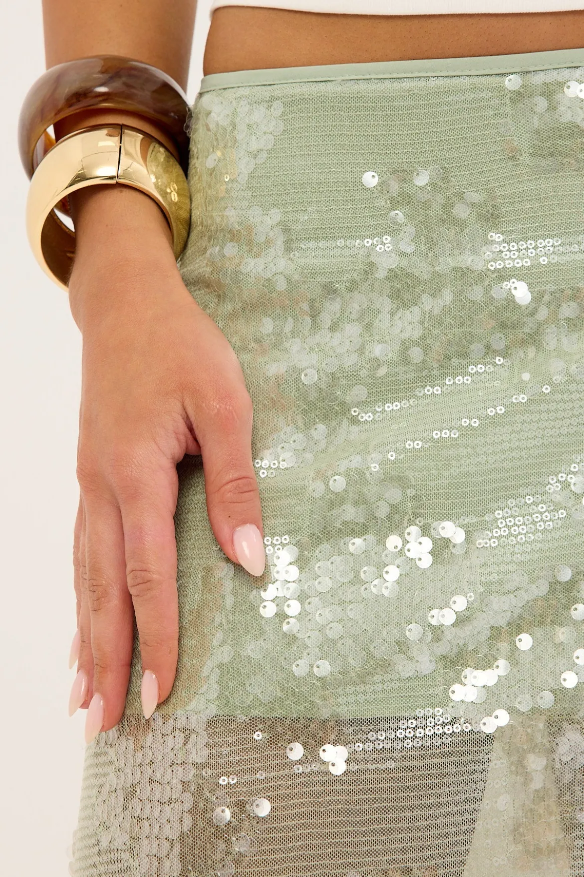 Zelie Sequin Midi Skirt Mint