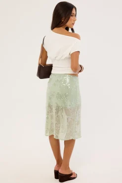 Zelie Sequin Midi Skirt Mint