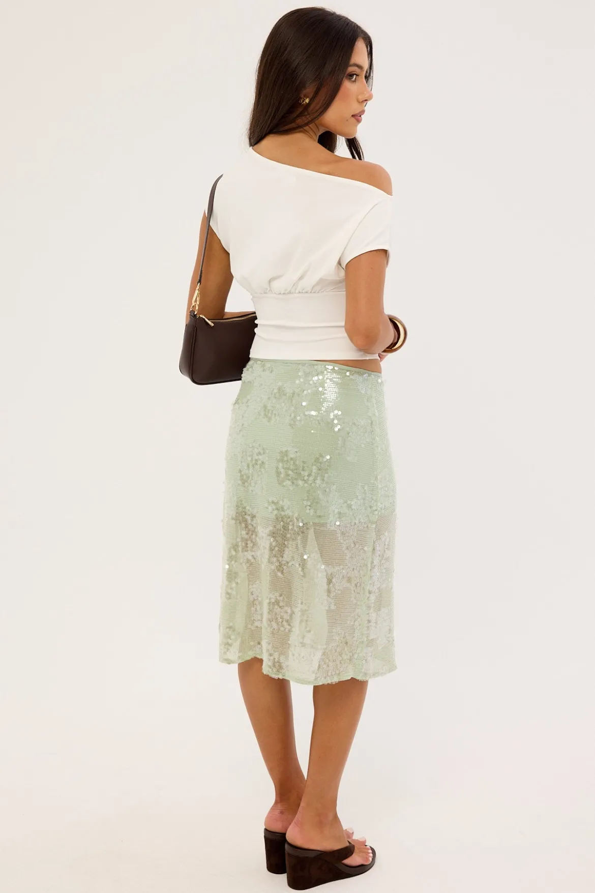 Zelie Sequin Midi Skirt Mint