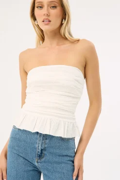 Zemi Gathered Strapless Top White
