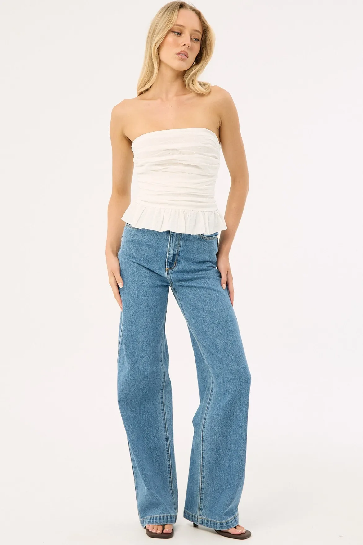 Zemi Gathered Strapless Top White
