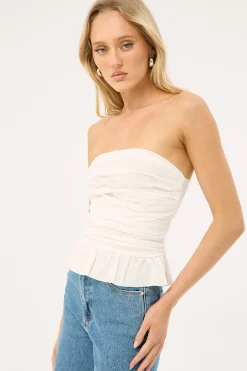 Zemi Gathered Strapless Top White