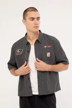 Zephyr Oversize Cropped Shirt Black/Grey Stripe