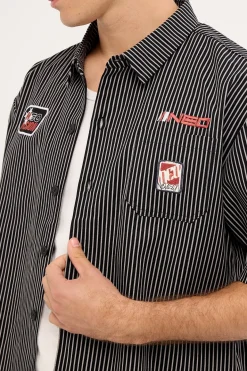 Zephyr Oversize Cropped Shirt Black/Grey Stripe