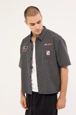 Zephyr Oversize Cropped Shirt Black/Grey Stripe