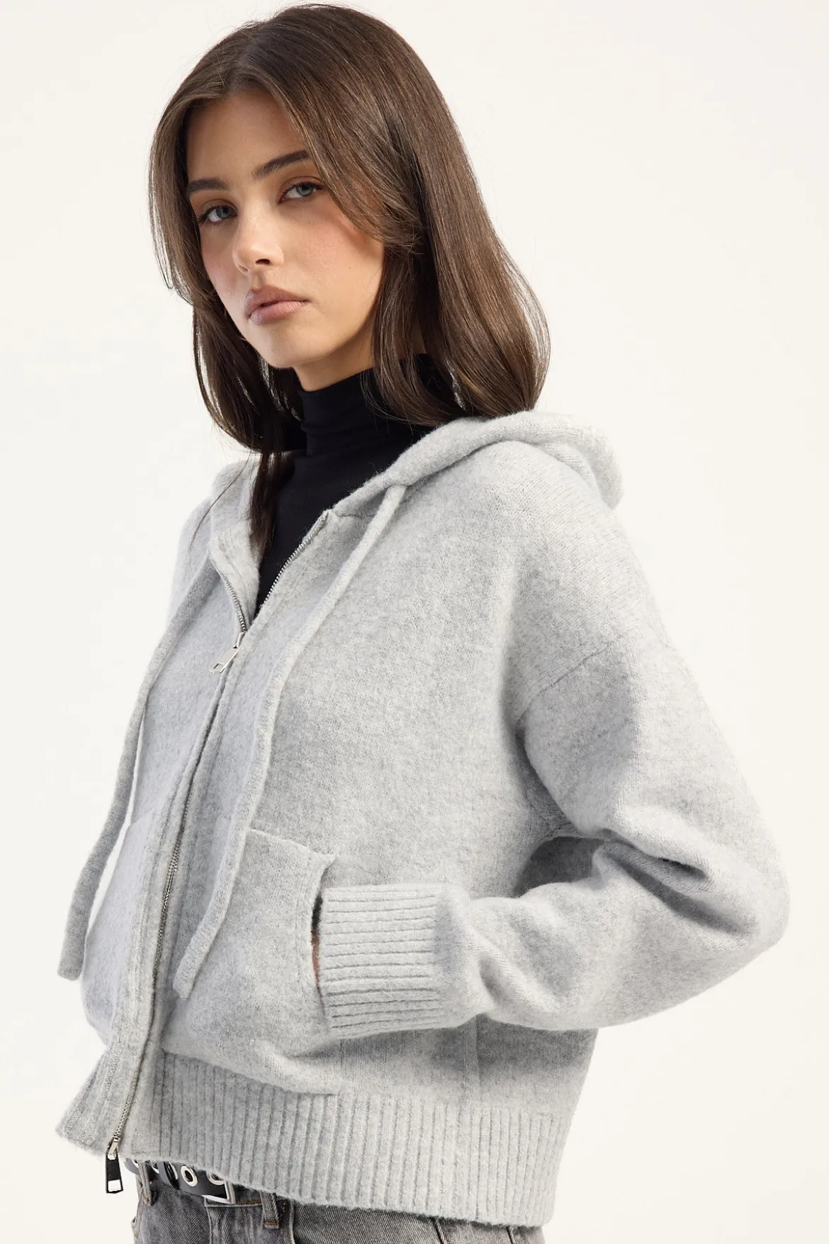Zola Knit Zip Thru Grey Marle