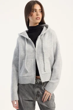 Zola Knit Zip Thru Grey Marle