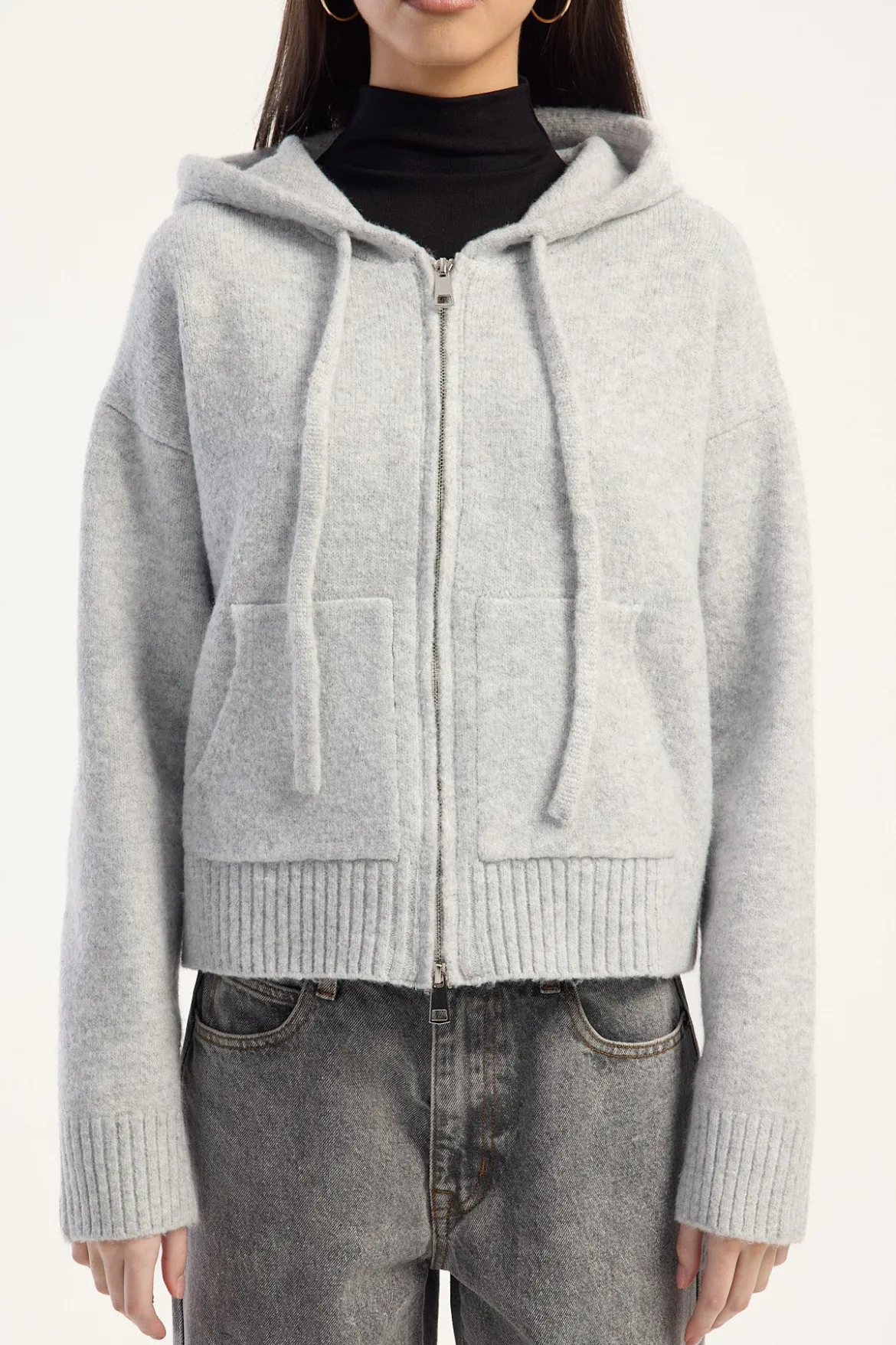 Zola Knit Zip Thru Grey Marle